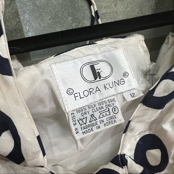 Rare Vintage 80's Flora Kung Dress Designer Silk Sz 12 Ruches Waist Pokadot Boho - Picture 6 of 10